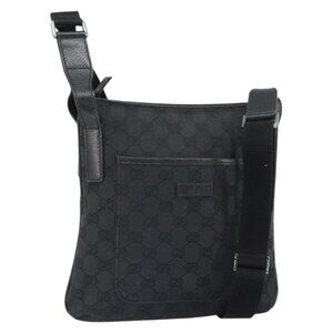 Authentic GUCCI GG Canvas Shoulder Bag Black Silver 122793
